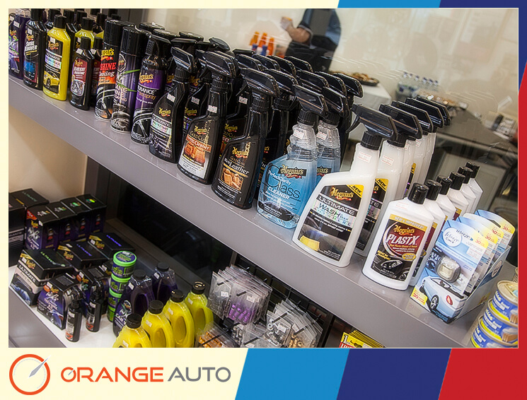 Car care products on a shelf