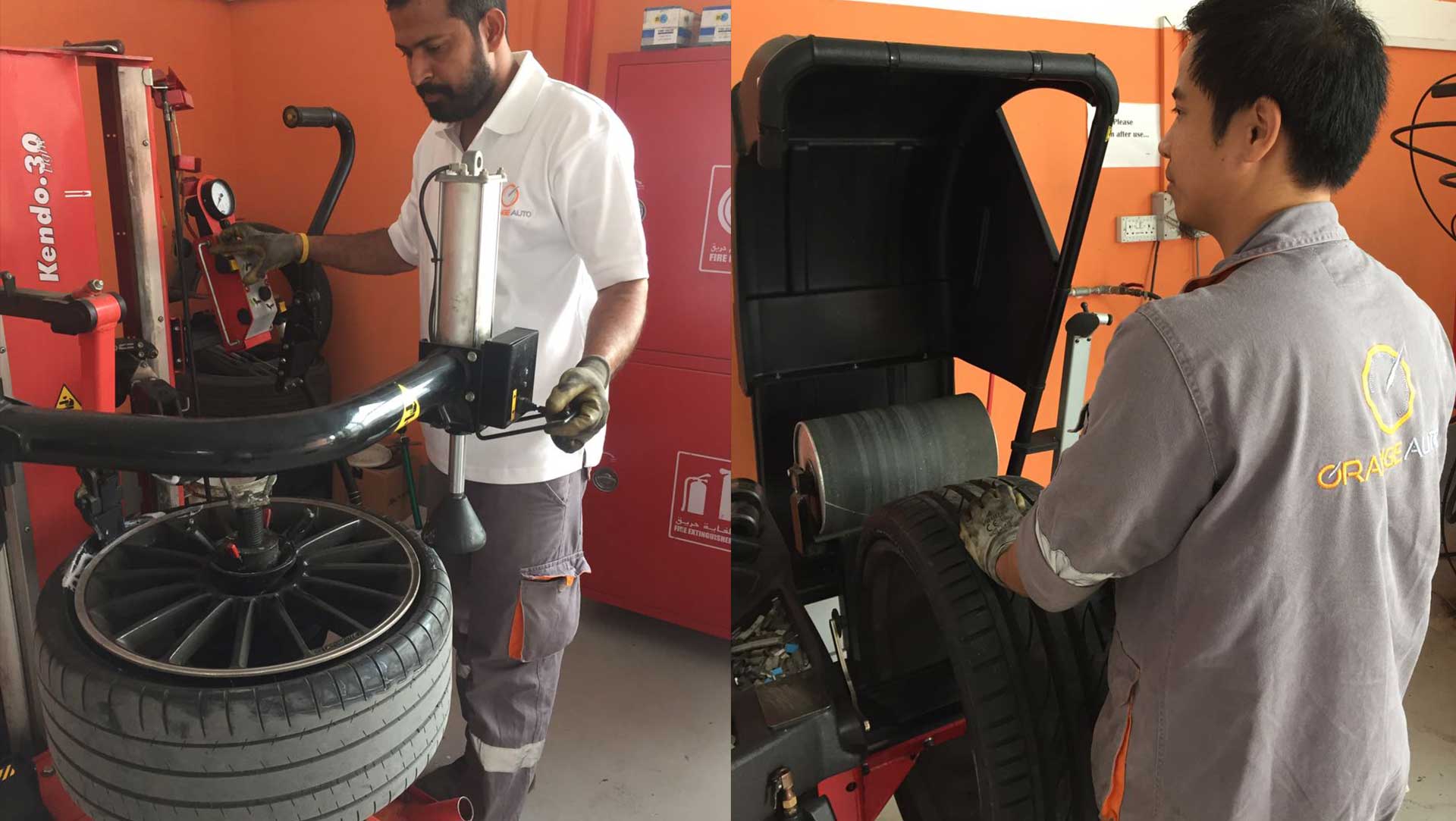 Wheel replacement at Orange Auto car garage services Dubai